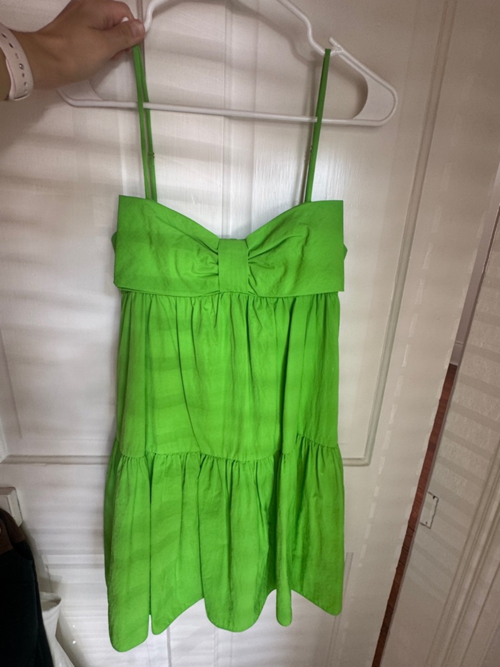 Amanda Uprichard Bright Lime Tiered Mini Dress with Bow Front - Picture 3 of 3